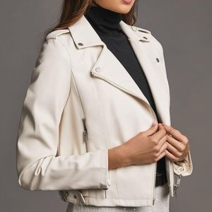 Anthropologie Cream Vegan Leather Moto Jacket NWT
